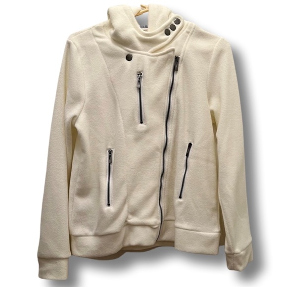 Doublju Sweaters - Hooded cream color Jacket with Zippers